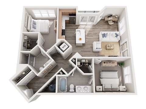 Floor plan for 2 beds, 2 baths, 1119 sqft